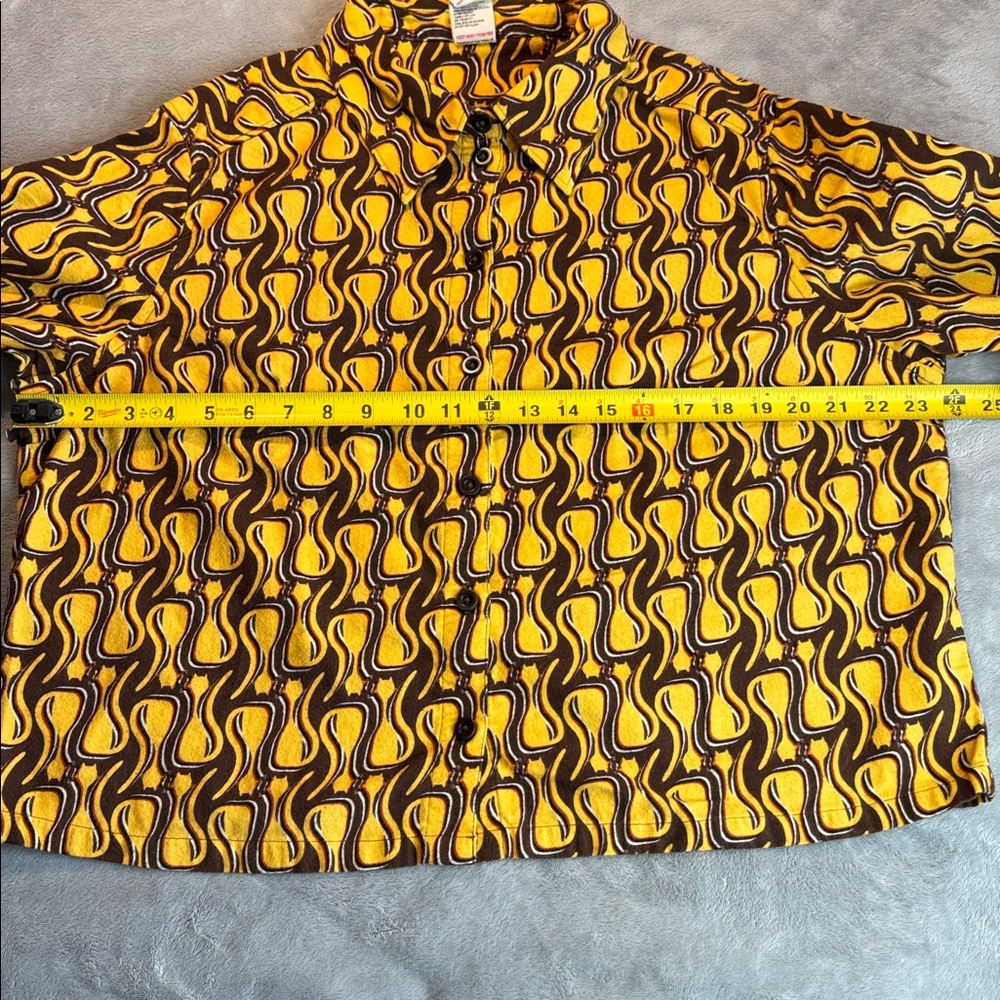 Rare Lucy & Yak Austen Button-Up Shirt Top Feline Fine Yellow Size UK18 US14 - Picture 7 of 10